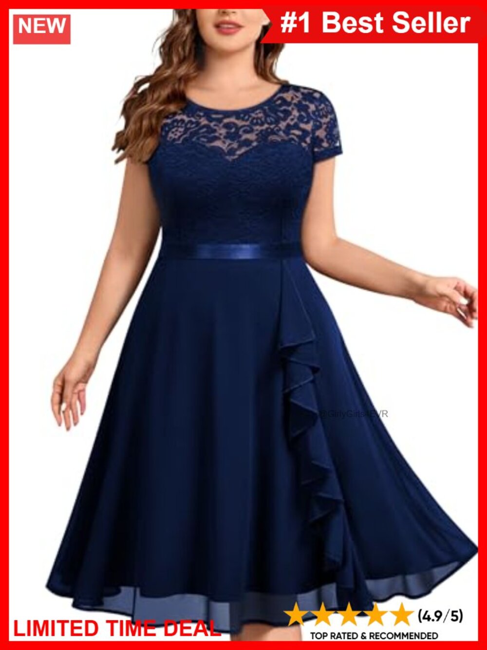 Plus Size Ruffle Floral Lace Chiffon A-Line Cocktail Bridesmaid Dress